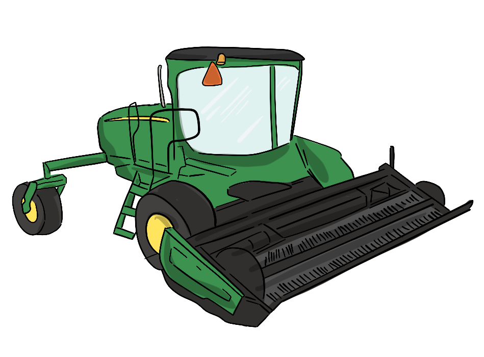 An illustrated green swather is shown.