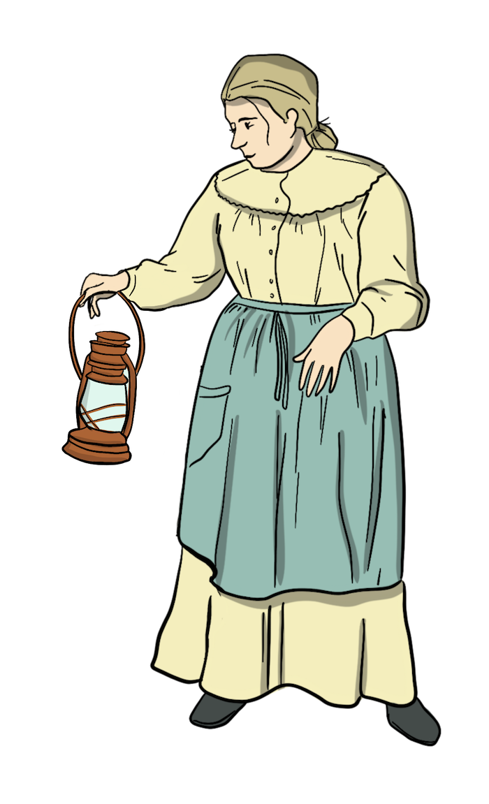 A woman is holding a lantern. 