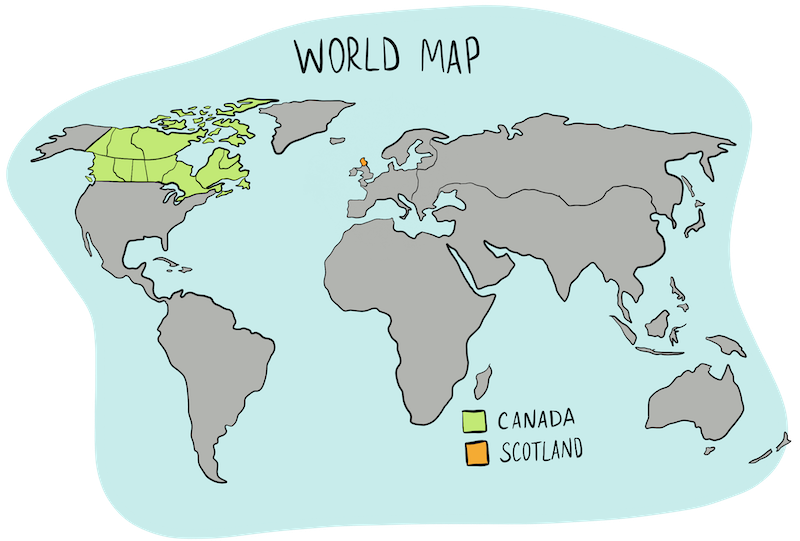 Scottish immigrants traveled from Scotland to Canada.