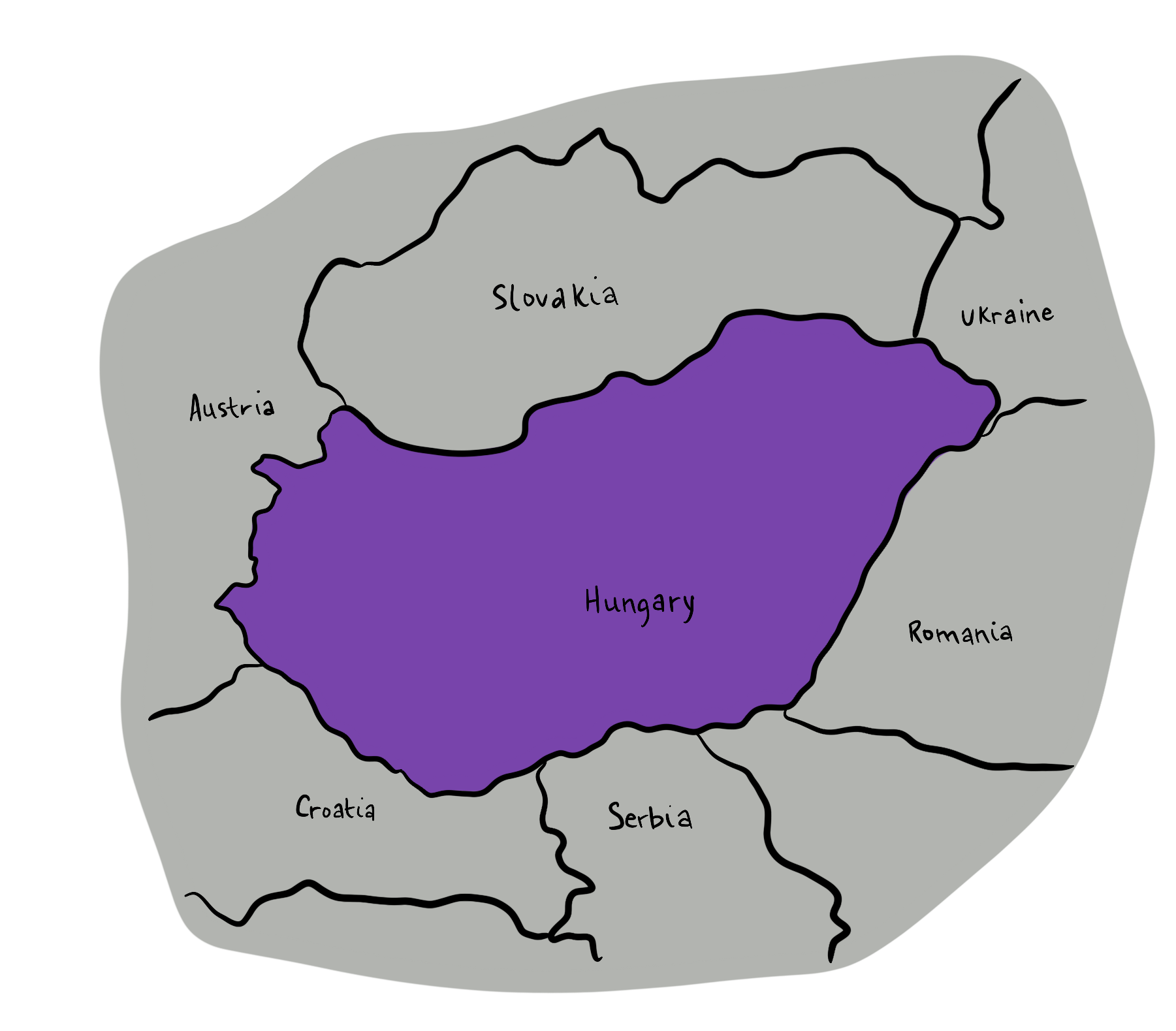 A map illustration highlights the country of Hungary and also shows the surrounding countries of Romania, Serbia, Croatia, Austria, Slovakia, and Ukraine.