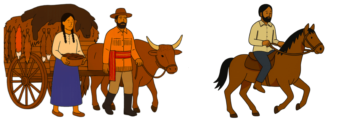 A piece of art by Leah Marie Dorion made with mosaics shows two Indigenous people standing near animals, sun, and water. 