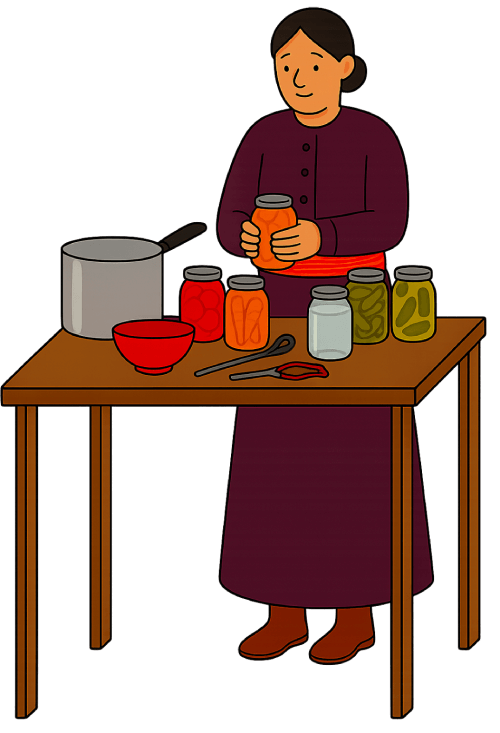 A piece of art by Leah Marie Dorion made with mosaics shows two Indigenous people standing near animals, sun, and water. 