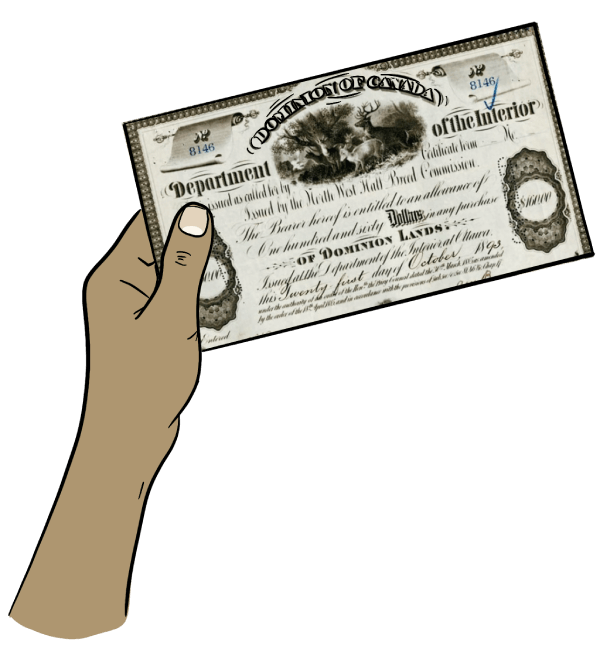 A piece of art by Leah Marie Dorion made with mosaics shows two Indigenous people standing near animals, sun, and water. 